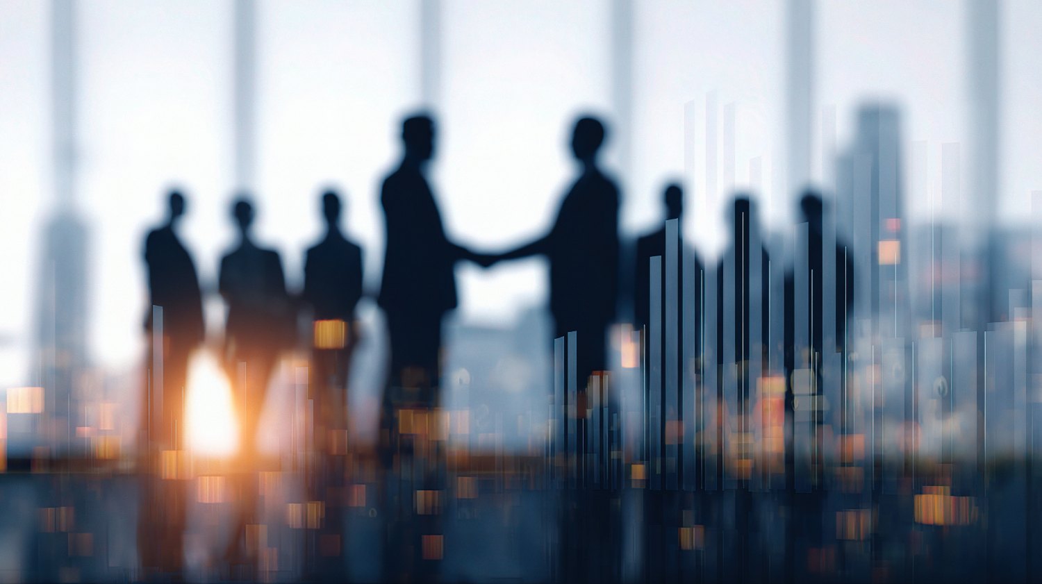 Silhouette of people shaking hands in a business agreement